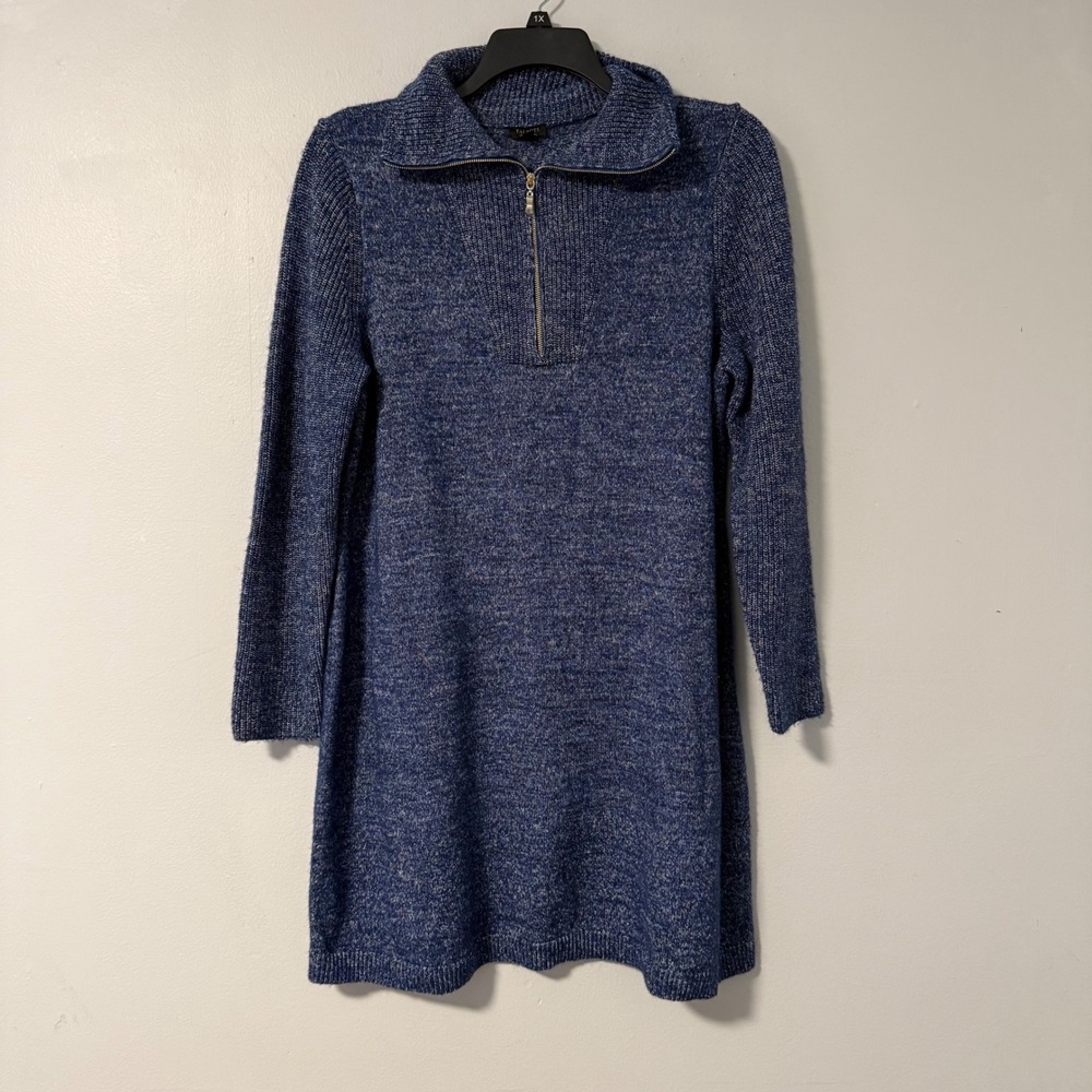 Talbots Petite Blue Marled Knit Quarter Zip Sweater Dress XL‎ P